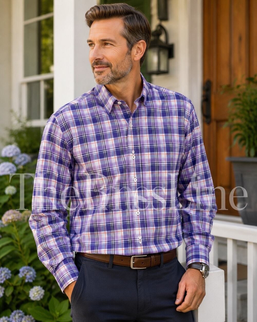 Forsyth of Canada Men’s L Purple Plaid Non Iron Long Sleeve Button Down Shirt